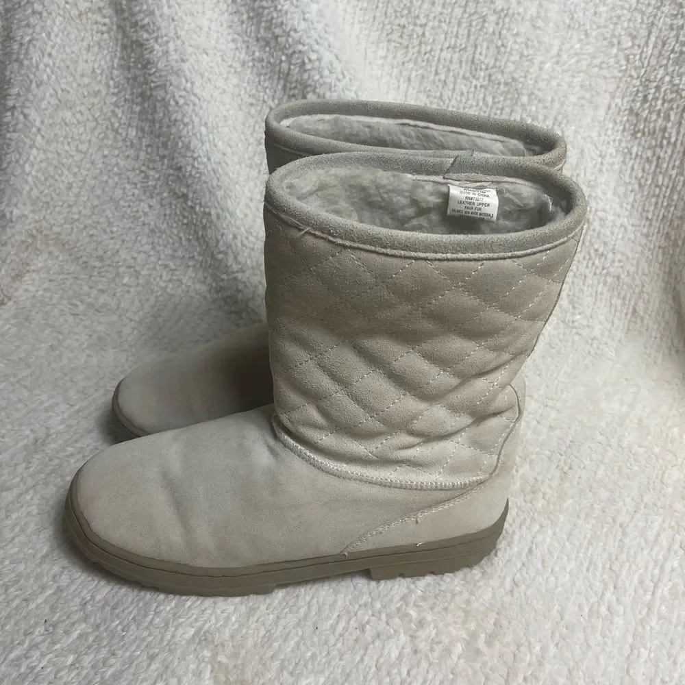 So wear it Declare it leather suede Quilted Beige Boots faux fur lining SZ11M